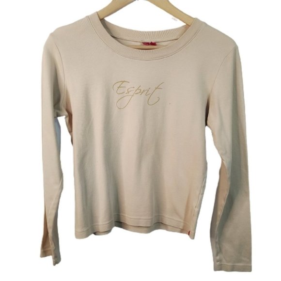Esprit Long Sleeve Crew Neck Top Beige L - Picture 1 of 7